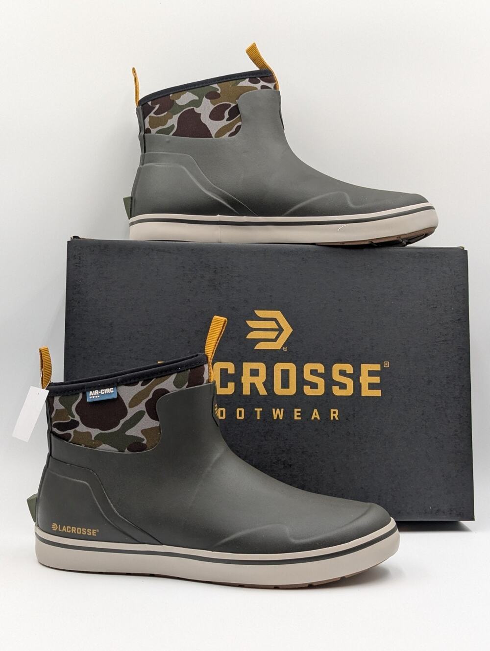 Lacrosse 6" Alpha Deck Mens Size 12 W Wide Black Olive/Camo WaterProof Boots New